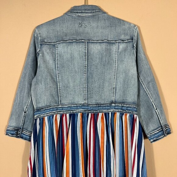 Desigual Denim Women's Front Button Striped High/Low Dress Size 10 - Picture 7 of 12